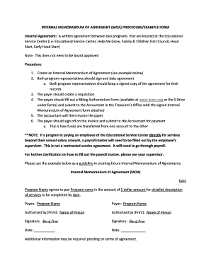 Amicable settlement - INTERNAL MEMORANDUM OF AGREEMENT MOA PROCEDUREEXAMPLE FORM - bcesc