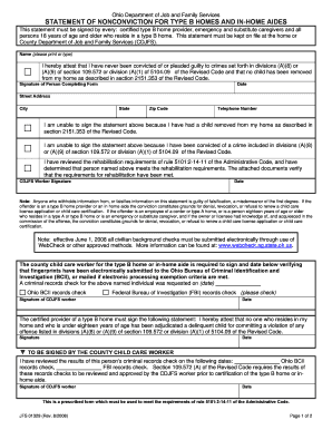 Ohio Statement of Nonconviction for Type B Homes and In-Home Aides