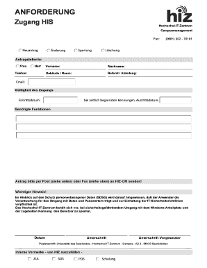 ANFORDERUNG Zugang HIS