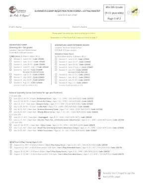 Summer Camp Registration Form