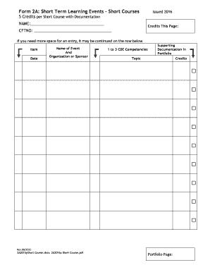 Short Course Credit Form