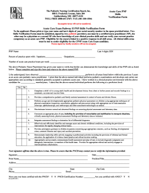 Acute Care PNP Skills Verification Form