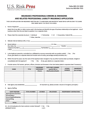 Insurance Professionals Errors & Omissions Application
