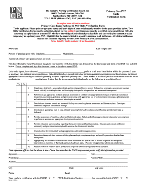 Primary Care PNP Skills Verification Form