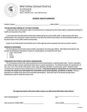 Pennsylvania School Health Services Consent Form