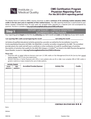 California Physician CME Reporting Form