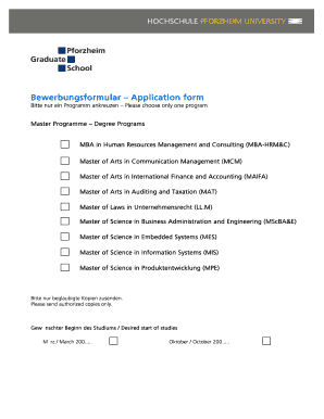 Bewerbungsformular für Master-Programme