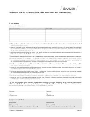 Offshore Fund Risk Disclosure Statement