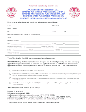 American Purchasing Society Certification Application