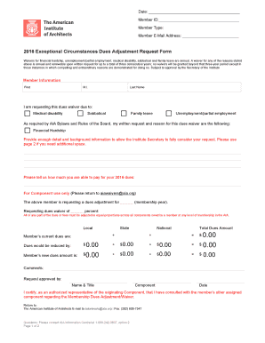 2016 Exceptional Circumstances Dues Adjustment Request Form