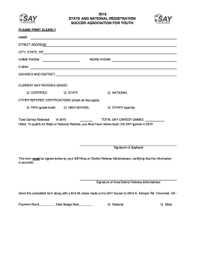 SAY Soccer Referee Registration Form