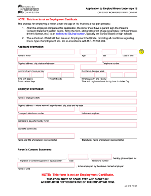 Application to Employ Minors Under Age 18