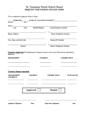 St. Tammany Parish School Board Course Change Request Form
