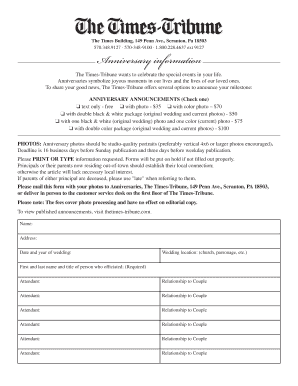 Anniversary Announcement Form
