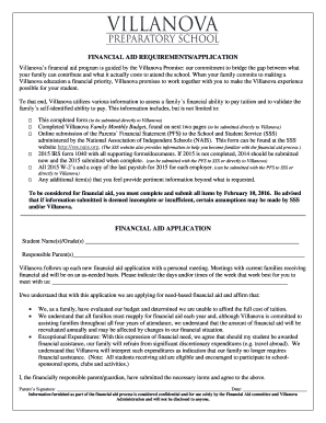 Villanova Financial Aid Application