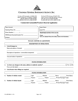 Commercial Automobile Truckers Renewal Application