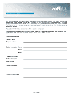 Softing Product Repair Form
