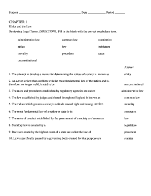 Legal Terms and Ethics Worksheet