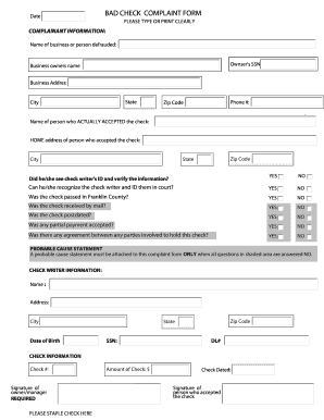 Bad Check Complaint Form