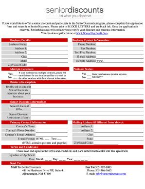SeniorDiscounts Business Application Form
