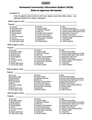 Referral Agencies Worksheet