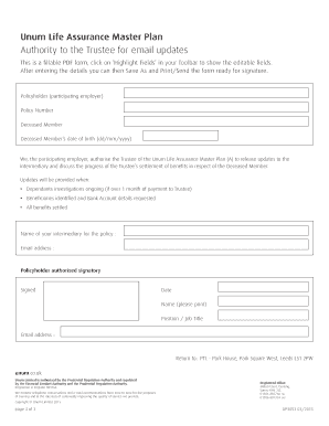 Unum Life Assurance Master Plan Beneficiary Investigation Form