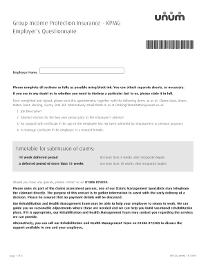KPMG Group Income Protection Insurance Employer Questionnaire