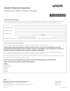 Income Protection Insurance Medical Records Request