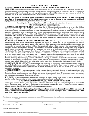 Acknowledgment of Risks and Release of Liability