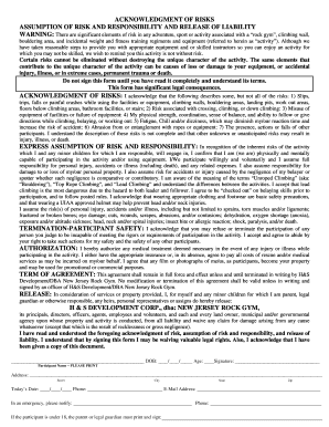 Acknowledgment of Risks and Release of Liability