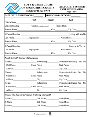 Boys & Girls Clubs of Snohomish County Childcare Registration