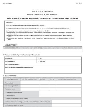 South Africa Work Permit Application