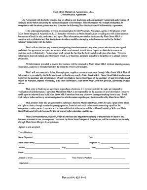 Main Street M&A Confidentiality Agreement