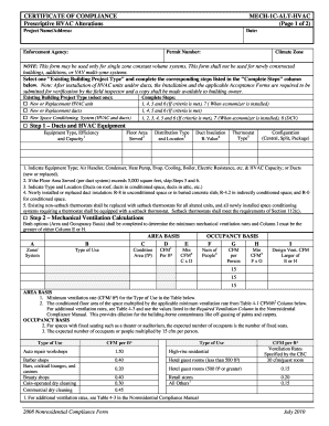 Certificate of Compliance for Prescriptive HVAC Alterations