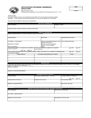 Indiana Model Residence Year Deduction Application