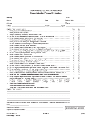Alabama High School Athletic Association Preparticipation Physical Evaluation