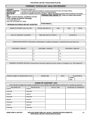 Armed Forces Medical Examiner System Toxicology Specimen Guidelines