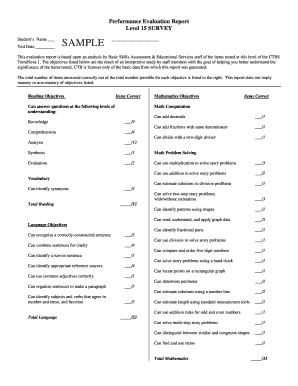 Level 15 Student Performance Evaluation Report