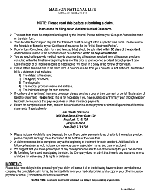 Madison National Life Accident Medical Claim Form