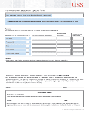 Service Benefit Statement Update Form