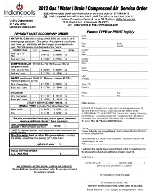 Indiana Convention Center Utility Service Order Form