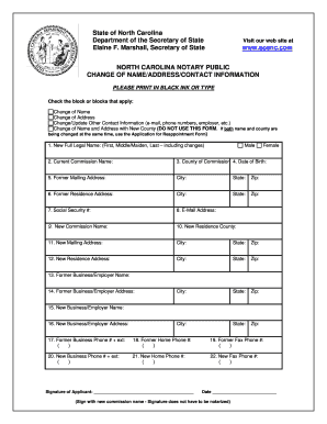 North Carolina Notary Public Change of Name/Address/Contact Information