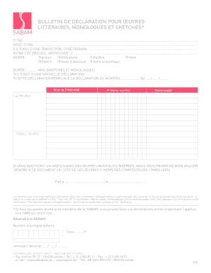 Bulletin de déclaration pour œuvres littéraires