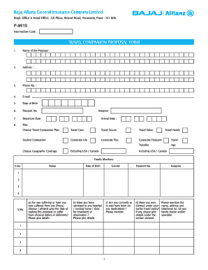 Travel Companion Proposal Form