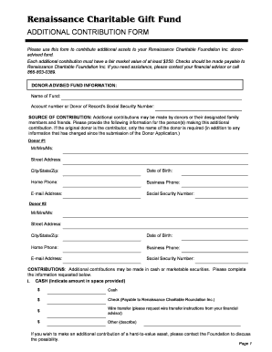 Renaissance Charitable Gift Fund Additional Contribution Form