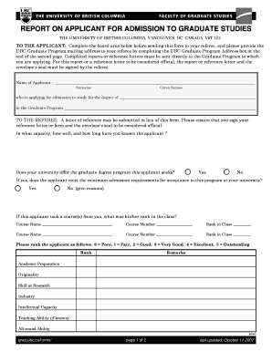 UBC Graduate Studies Reference Form