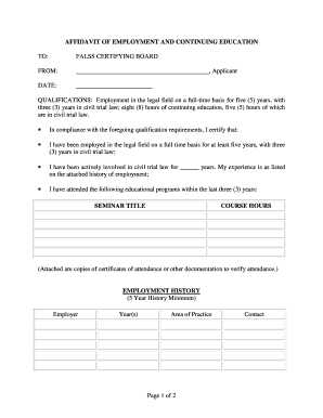 Affidavit of Employment and Continuing Education