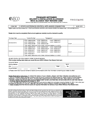Frigidaire September Delivery & Installation Allowance Rebate Form