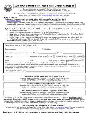 Belmont Pet License Application