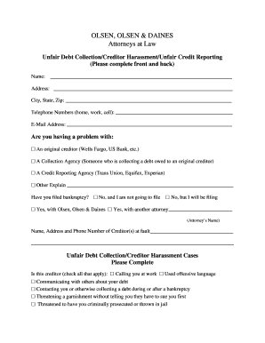 Unfair Debt Collection Complaint Form